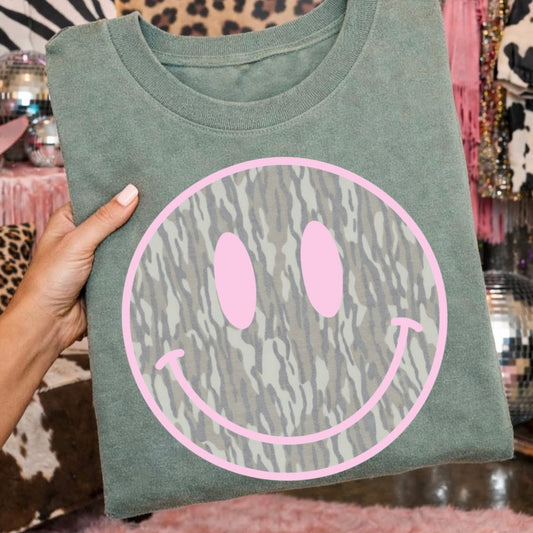 camo smile face clear film screen print•