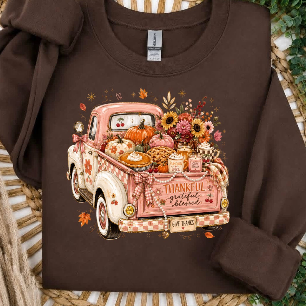 thankful autumn truck clear film screen print