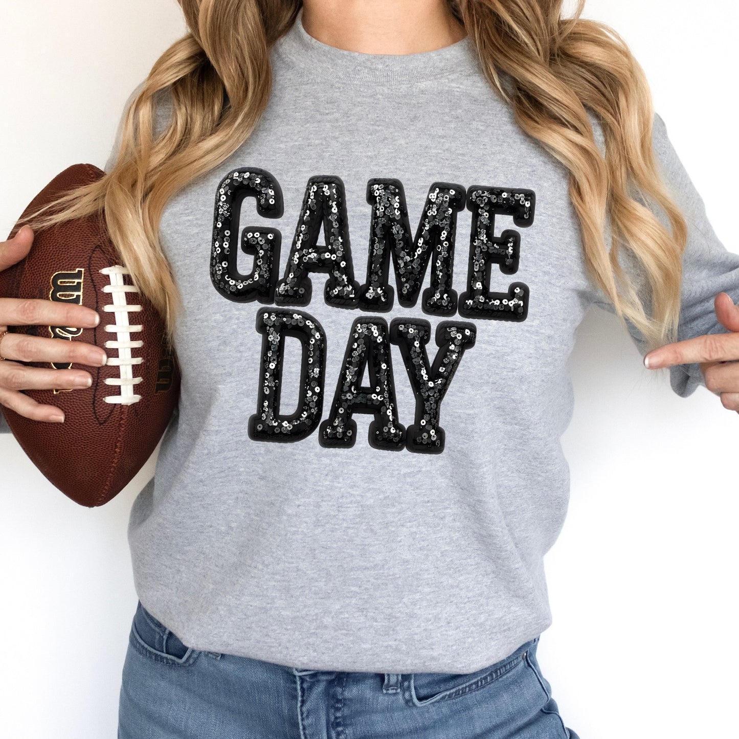 faux sequins game day clear film screen print