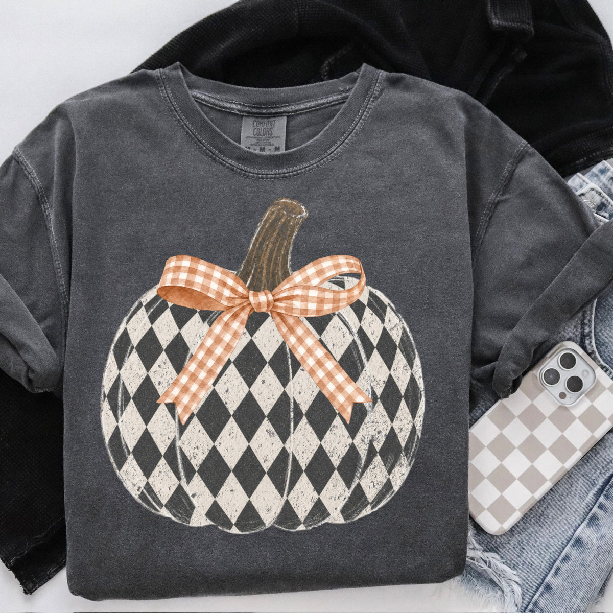 diamond checker pumpkin clear film screen print