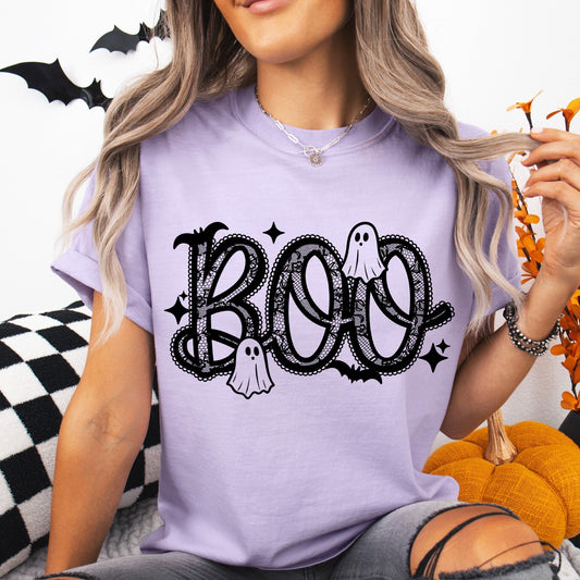 BOO lace screen print transfer•