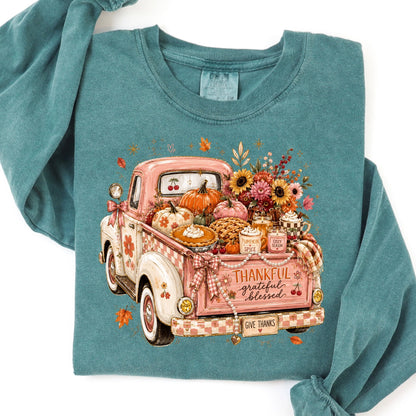 thankful autumn truck clear film screen print