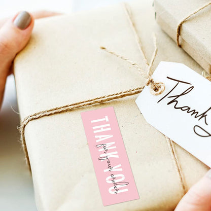 Monring Thank You for Your Order Stickers, Pink Vinyl Decals 1x3 Inch, 240 Labels, Waterproof, for Small Business, Packaging
