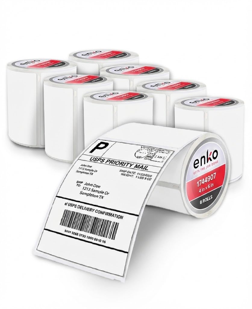 enKo 1744907 8 Rolls | 1760 Thermal 4 x 6 in Address and Shipping Labels