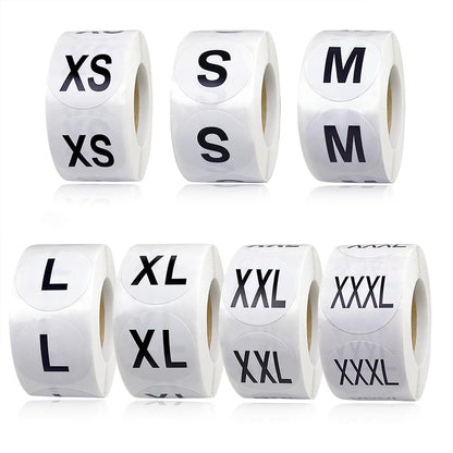 3500 Pcs Clothing Size Stickers, 1 Inch Round Self Adhesive, 7 Sizes XS-S-XXXL for T Shirts (Black)