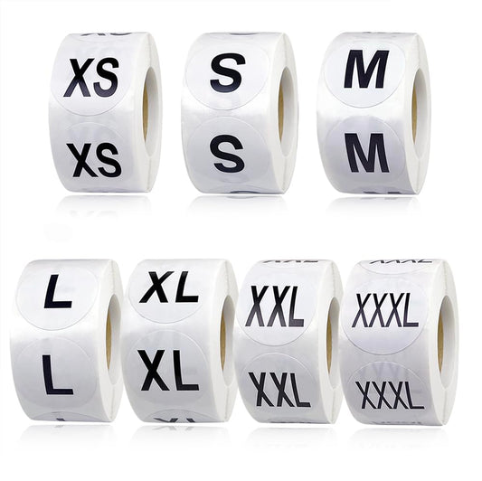 3500 Pcs Clothing Size Stickers, 1 Inch Round Self Adhesive, 7 Sizes XS-S-XXXL for T Shirts (Black)