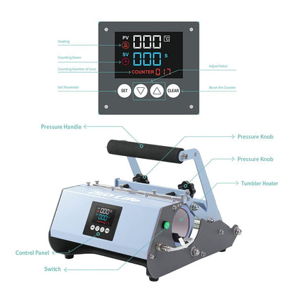 PYD Life 30 OZ 20 OZ Tumbler Heat Press Machine 110 V Light Blue
