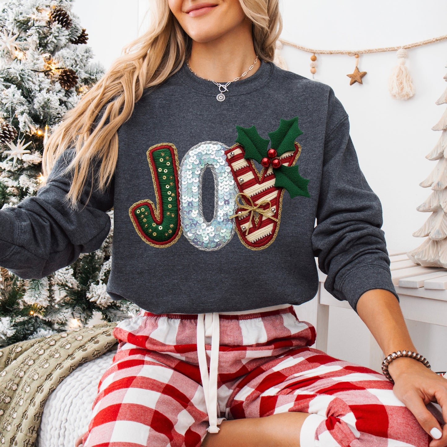 Joy faux yarn clear film screen print