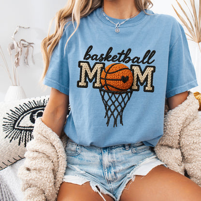 Basketball mom faux yarn clear film screen print