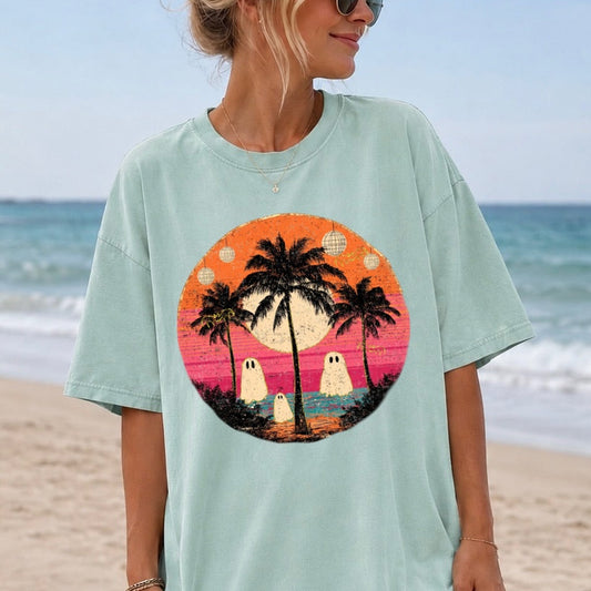 summerween ghosts beach clear film screen print