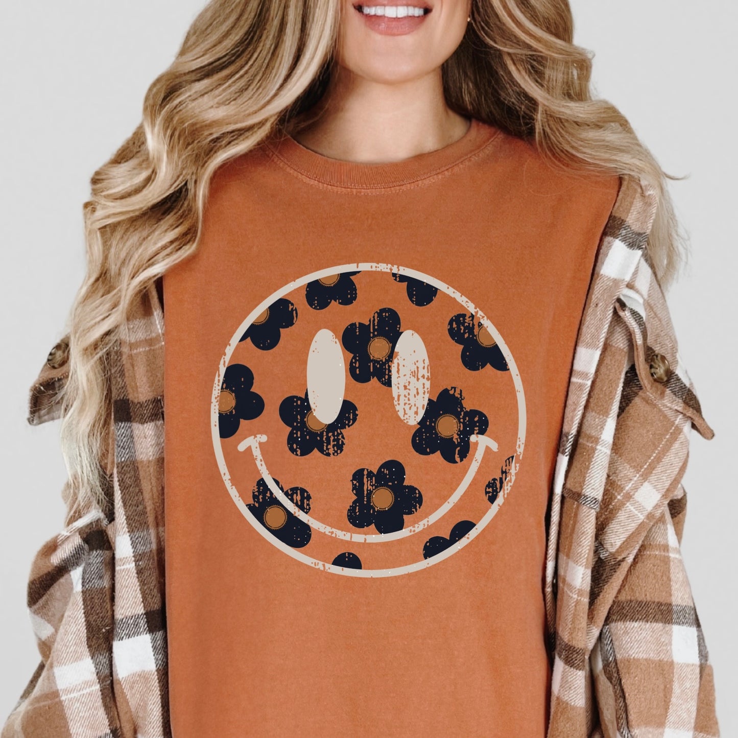 fall floral smile face clear film screen print