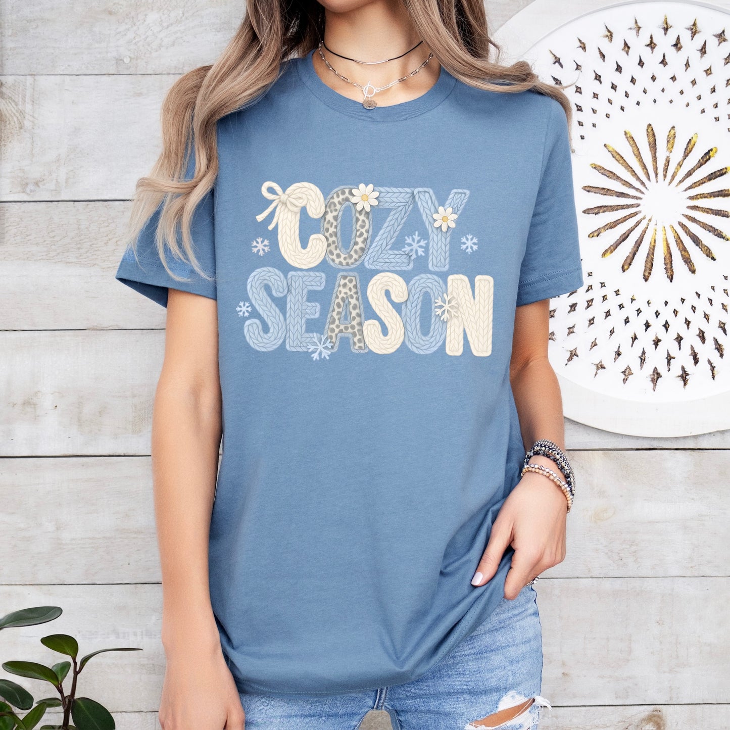 Cozy Season blue clear film screen print