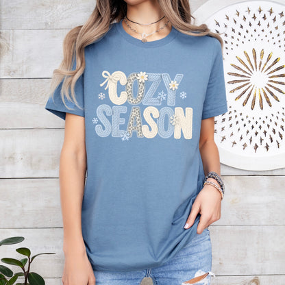 Cozy Season blue clear film screen print
