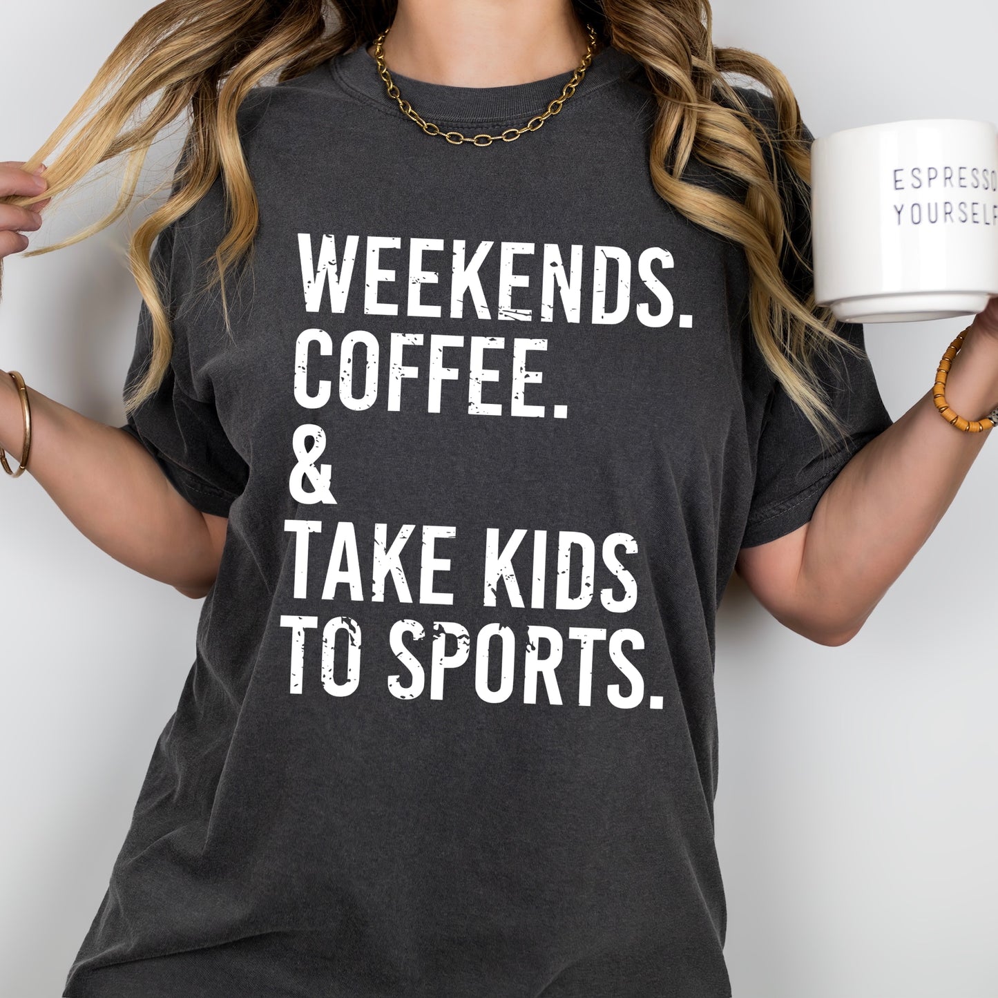 weekend, coffee, sports screen print transfer