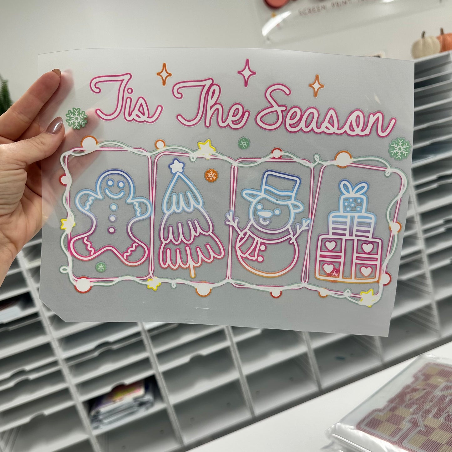 tis the season neon effect clear film transfer