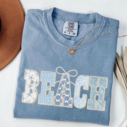 blue coquette beach clear film screen print