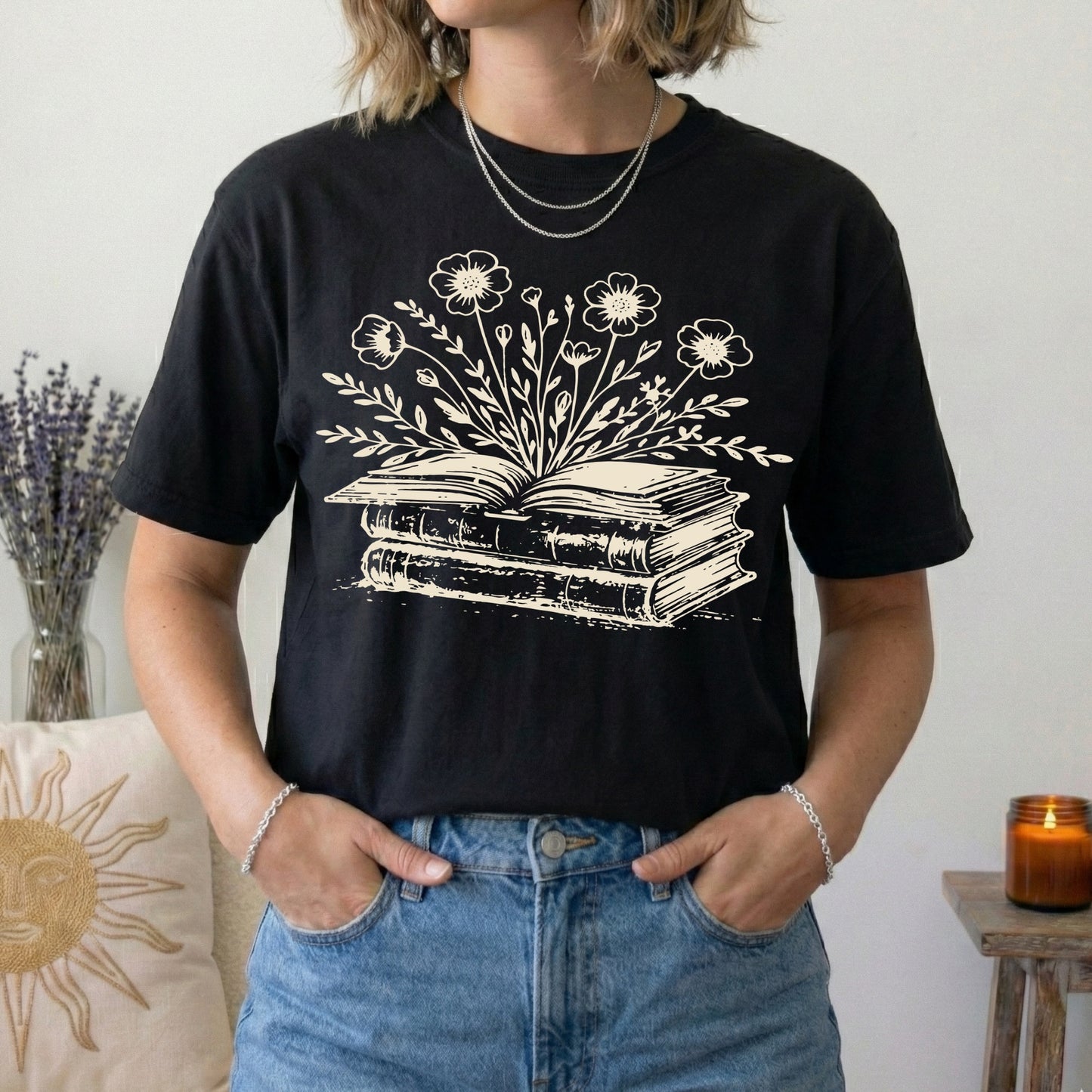 floral books screen print transfer•