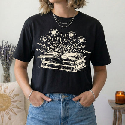 floral books screen print transfer•