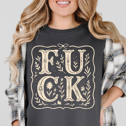 F U C K floral screen print transfer