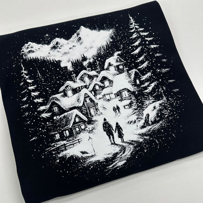 snow scenery half tone screen print transfer