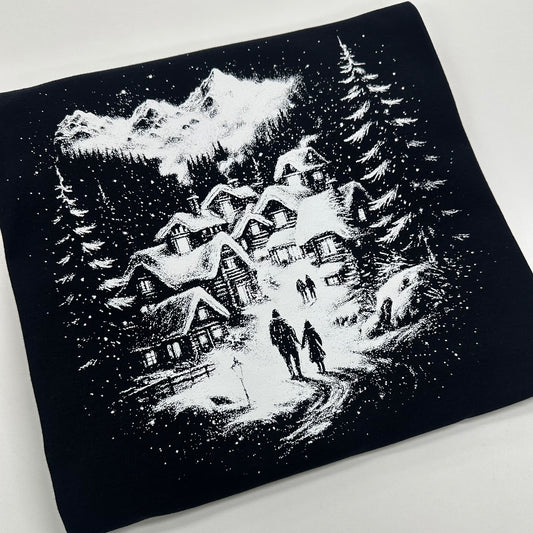 snow scenery half tone screen print transfer