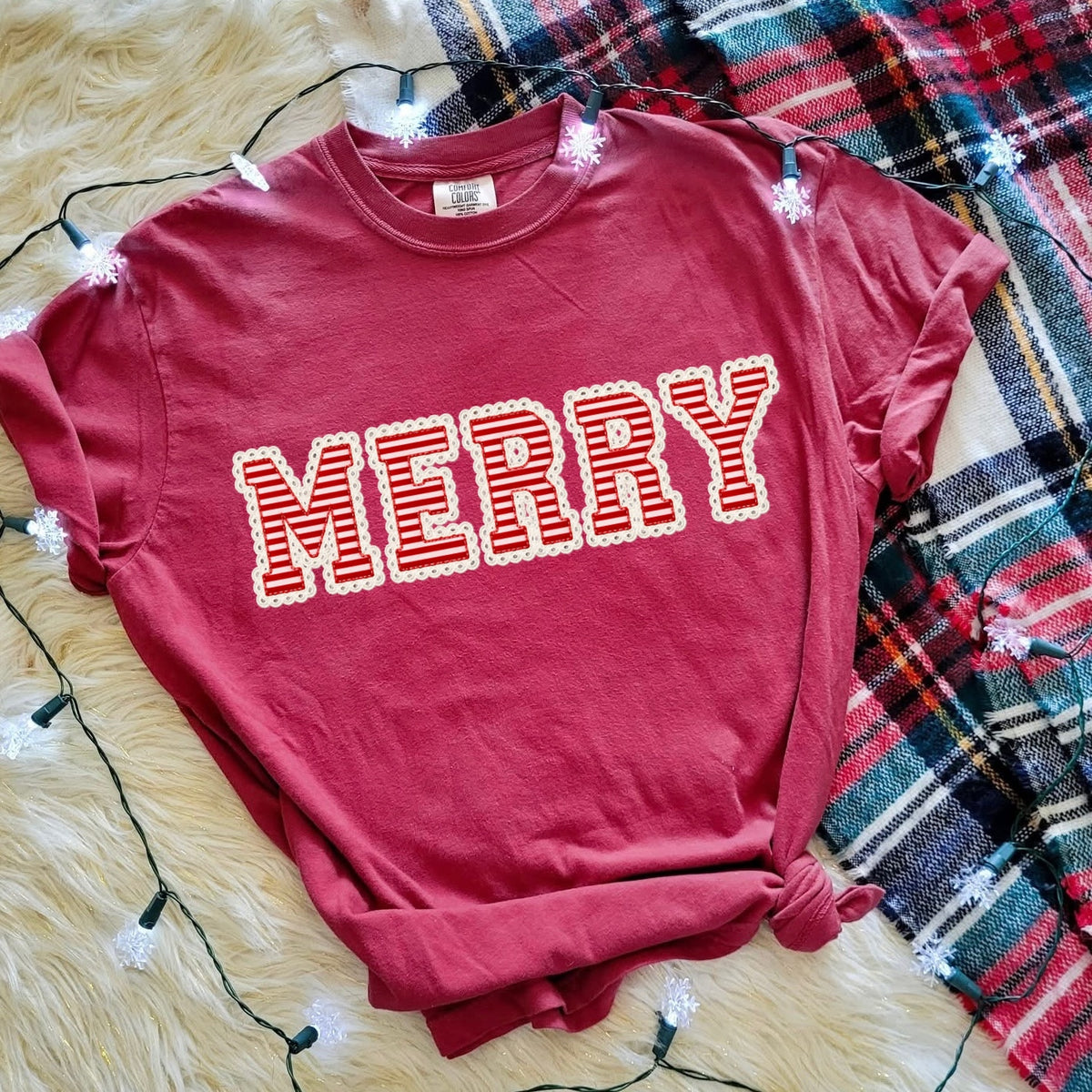 striped faux fabric MERRY clear film screen print