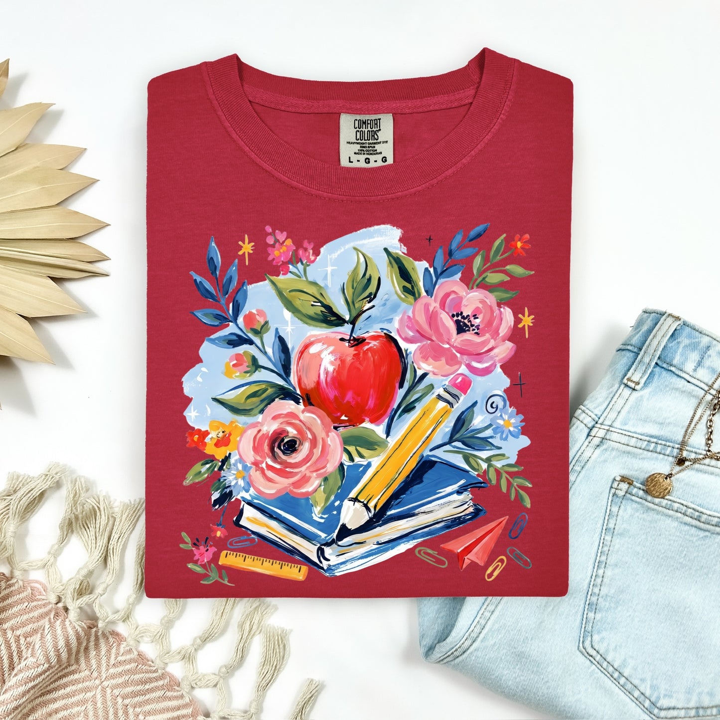 floral back to school apple clear film screen print