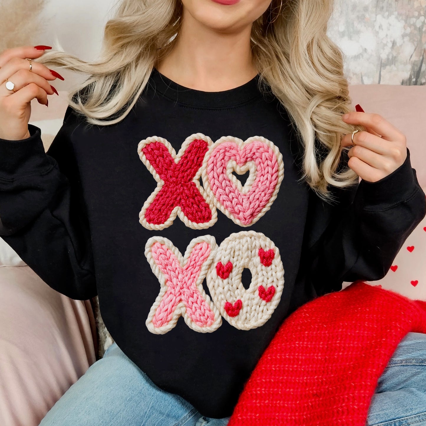 XOXO faux yarn clear film screen print