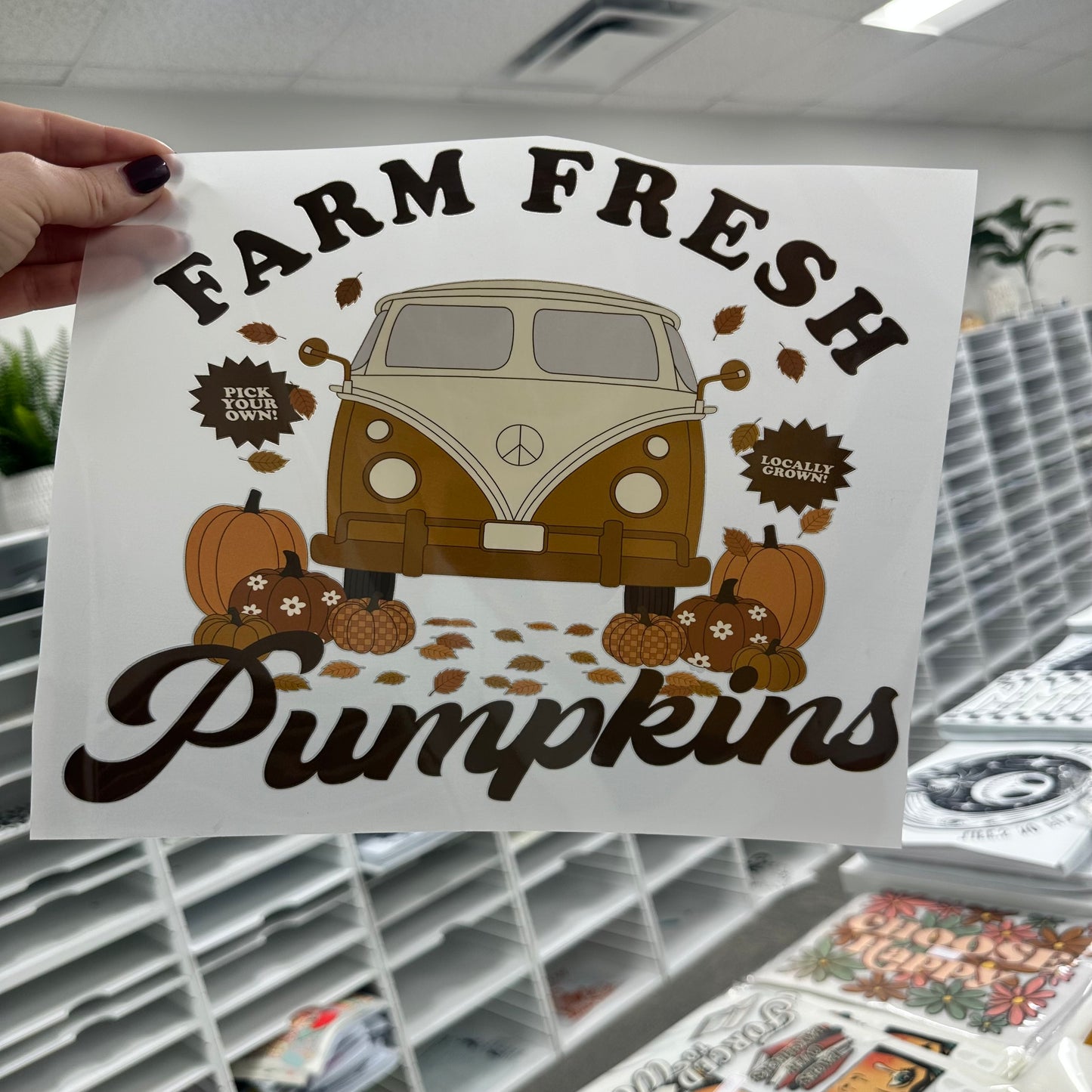 retro van farm fresh pumpkins clear film transfer