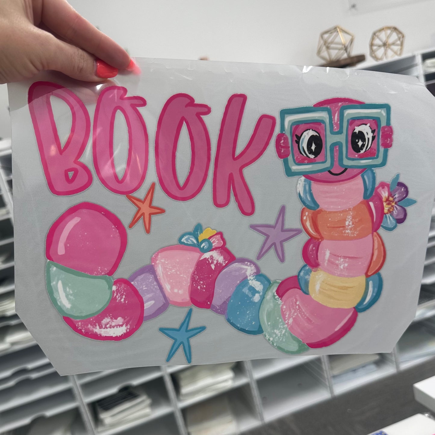 book worm clear film screen print