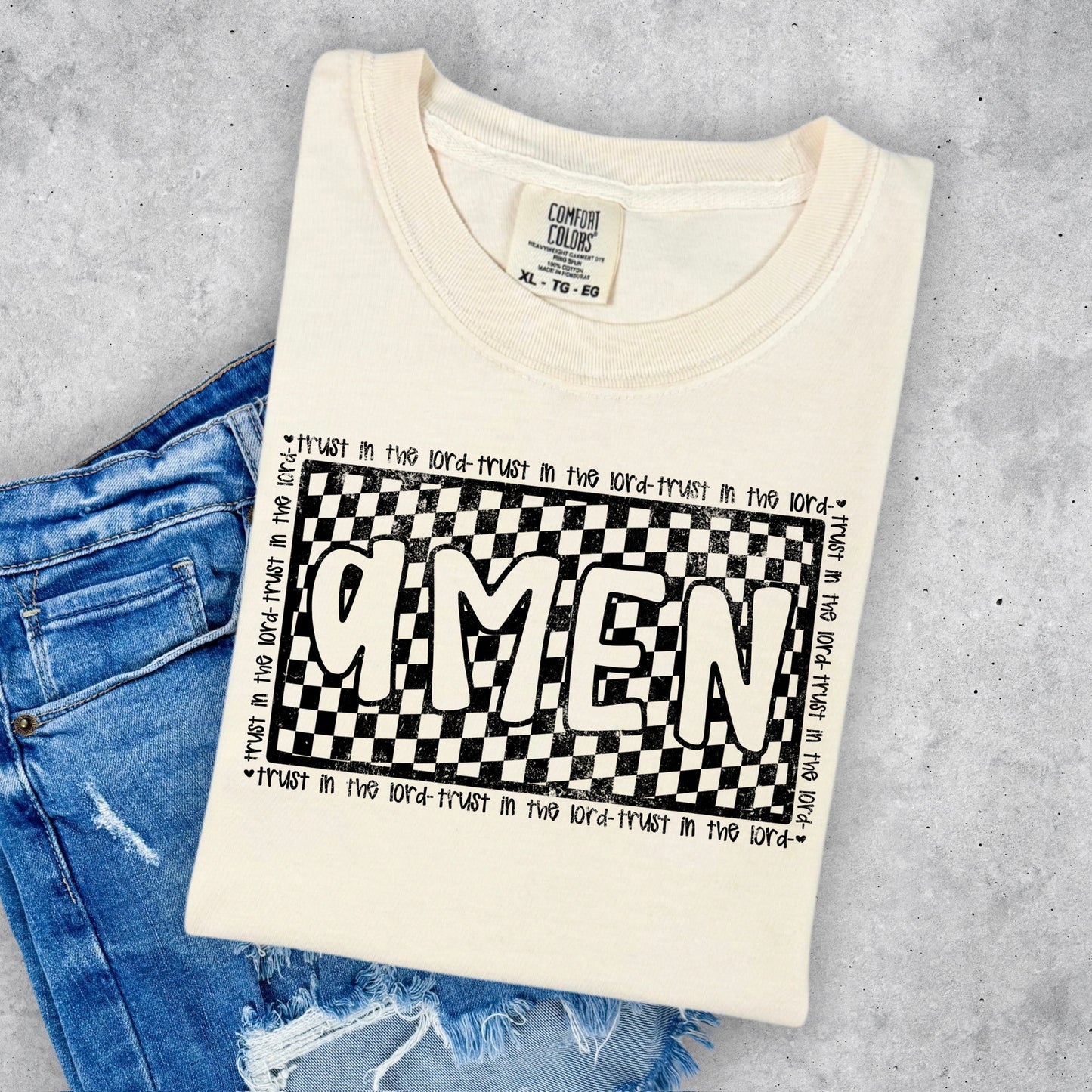 checkered amen screen print transfer