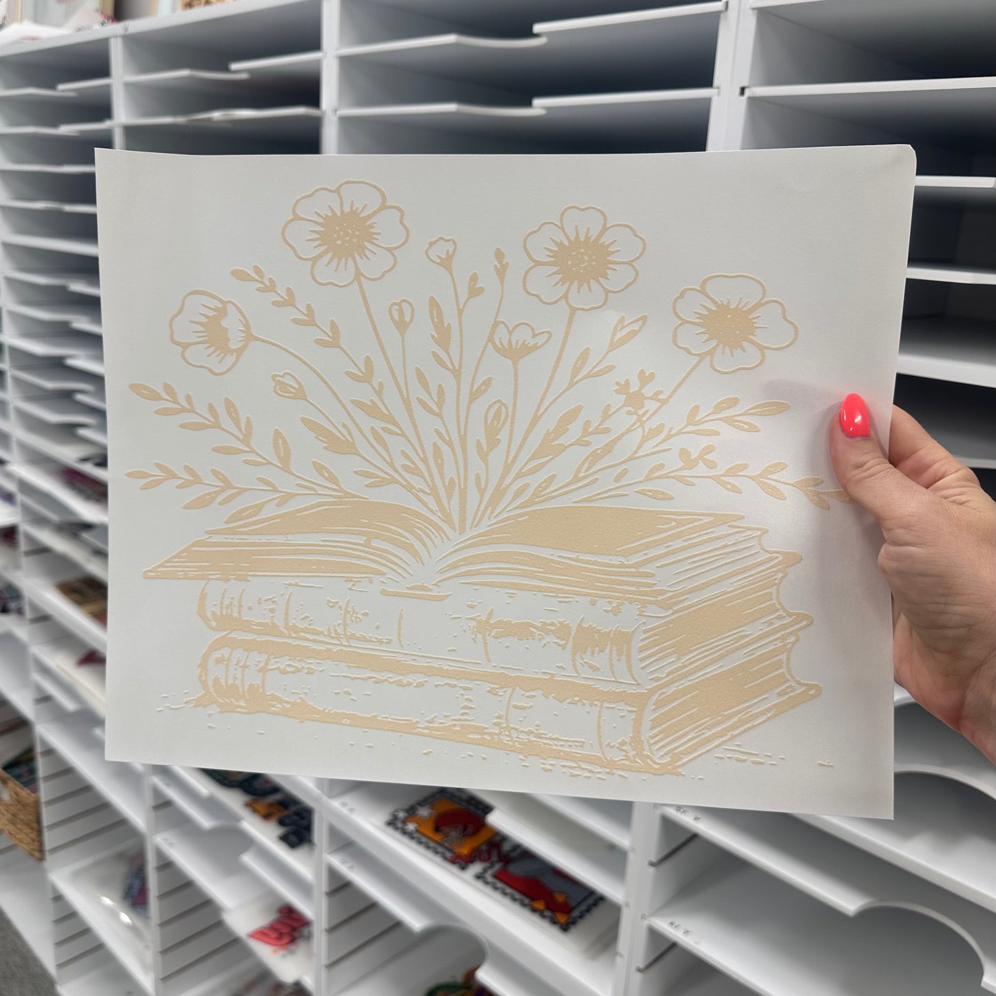 floral books screen print transfer•