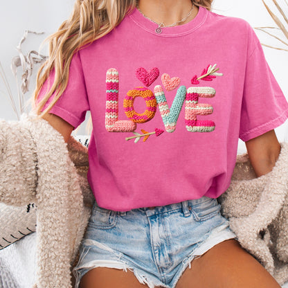 Love faux yarn clear film screen print