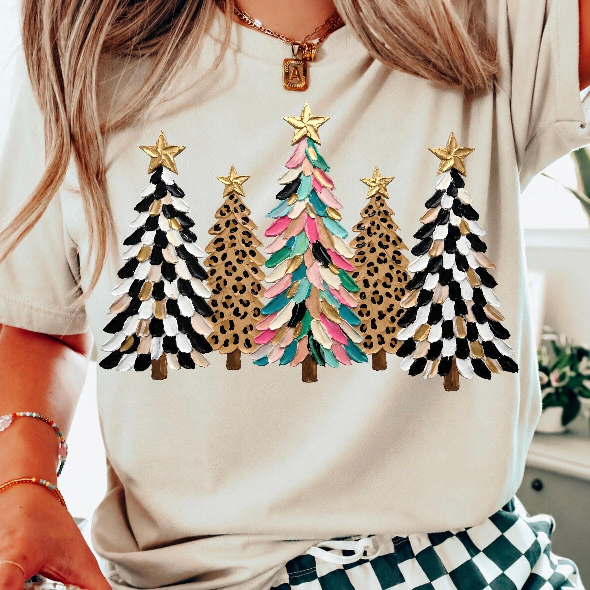 mixed pattern christmas trees clear film screen print