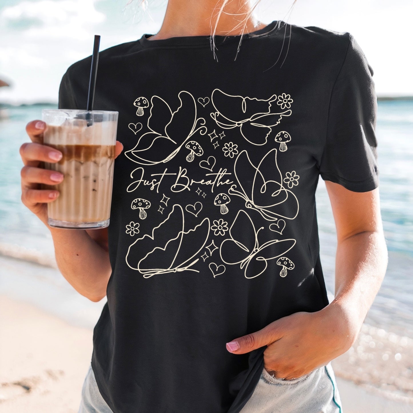 Just Breathe butterflies screen print transfer•