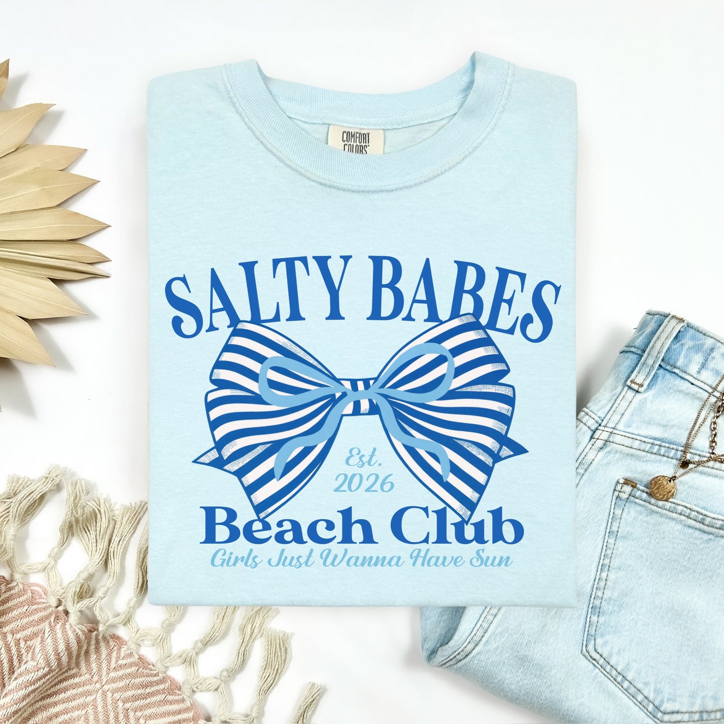 salty babes beach club clear film screen print