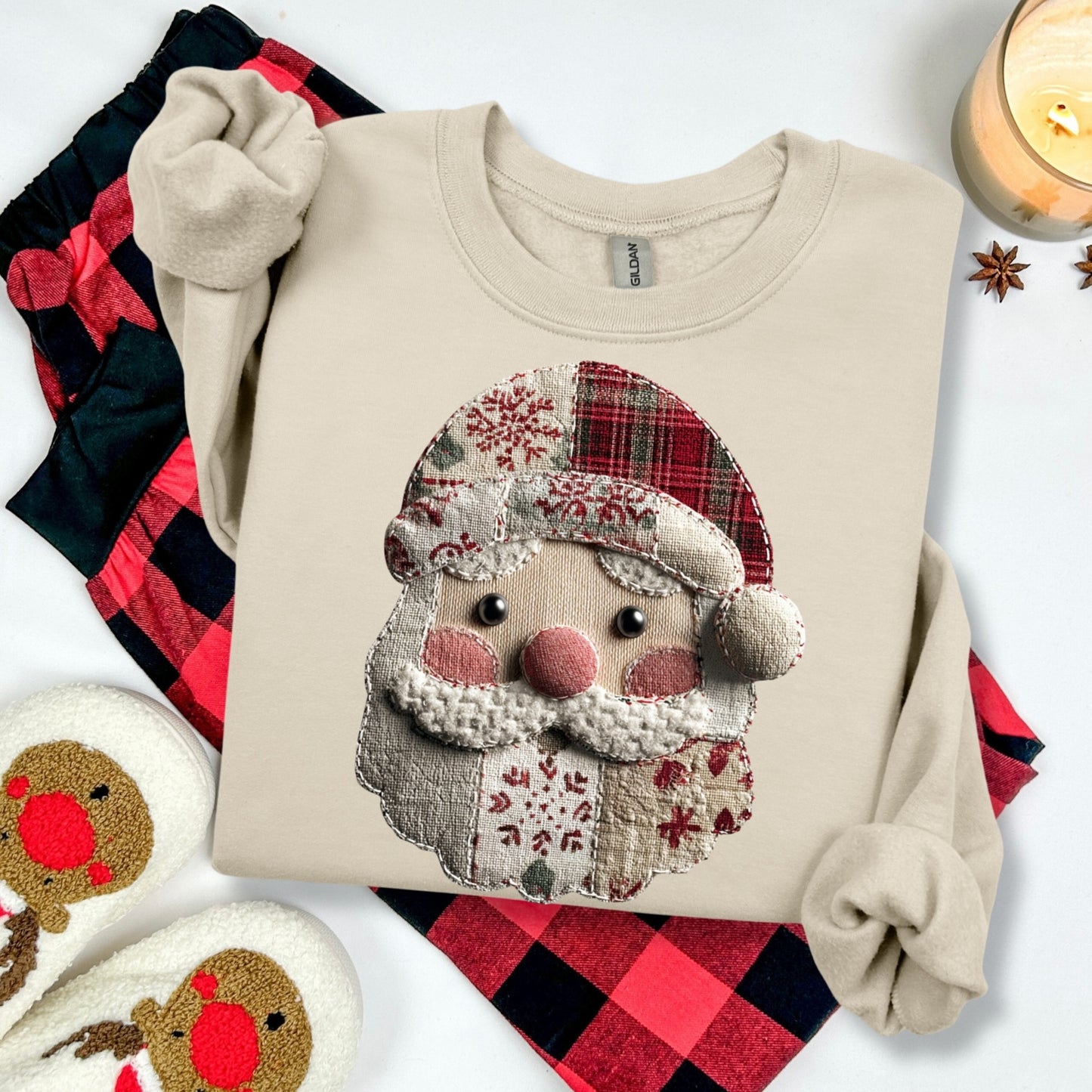 Santa faux burlap clear film screen print