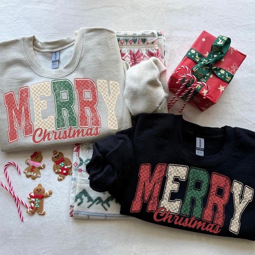 checker Merry Christmas clear film screen print