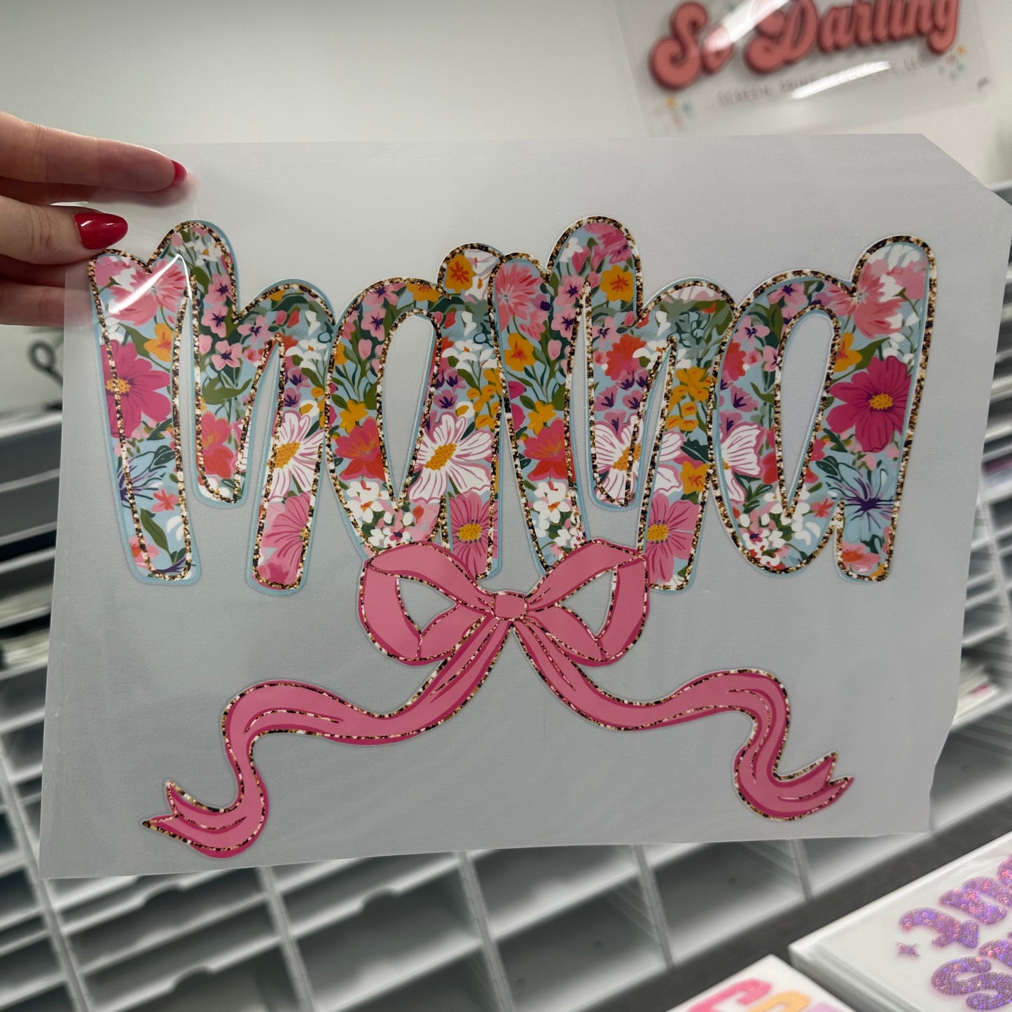 floral mama clear film screen print