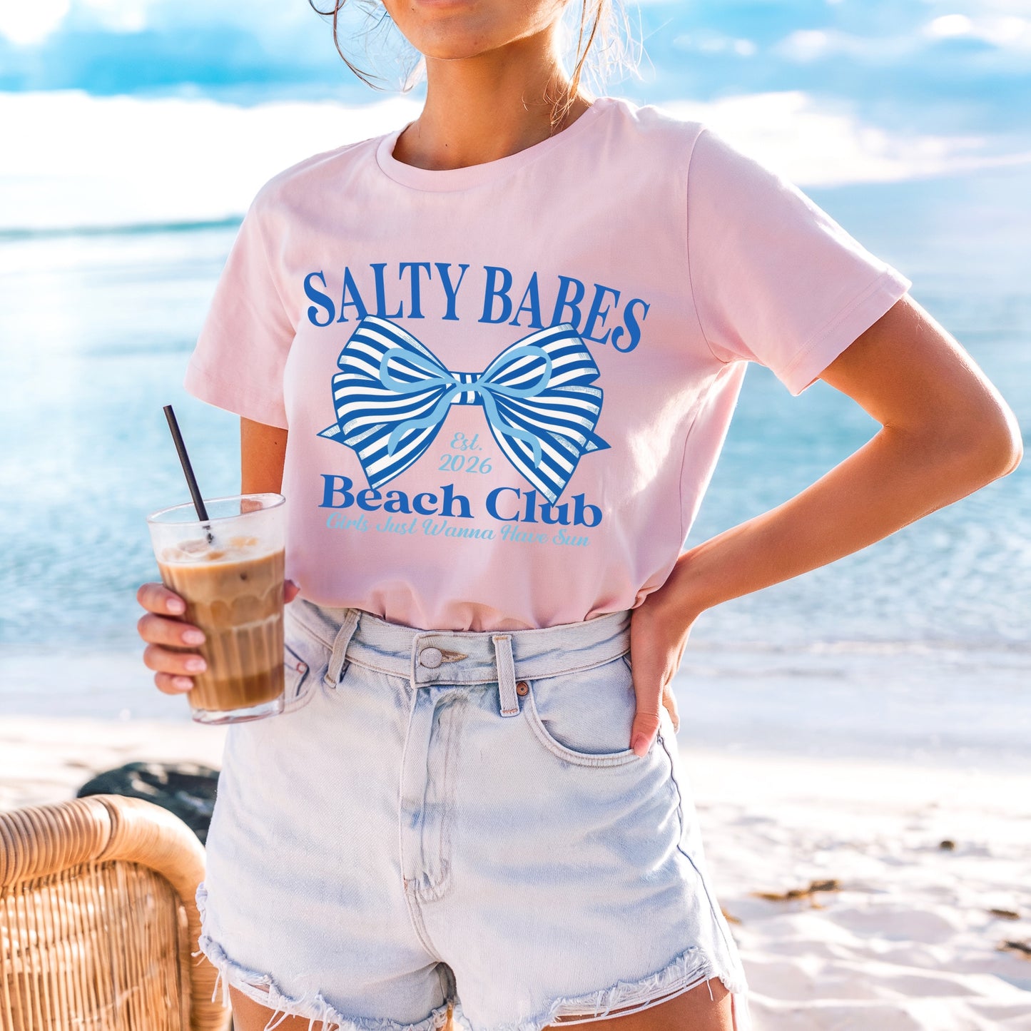 salty babes beach club clear film screen print