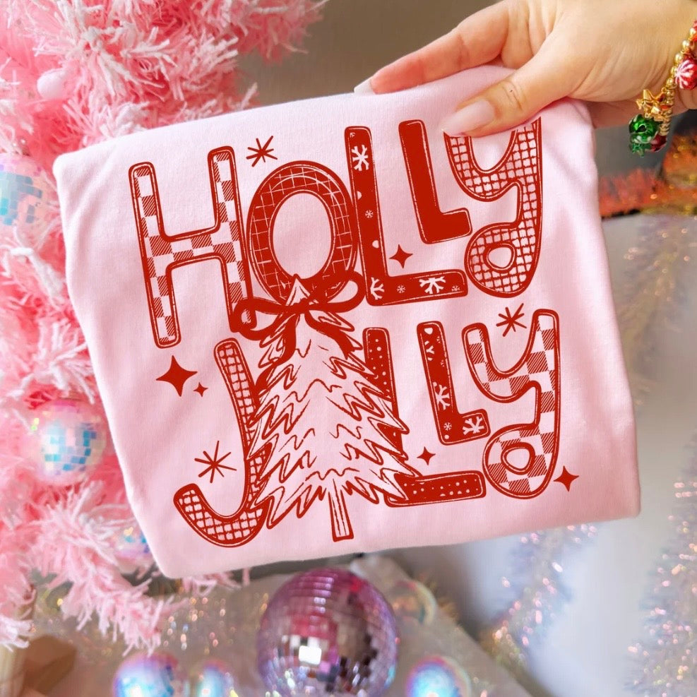 RED holly jolly screen print transfer•