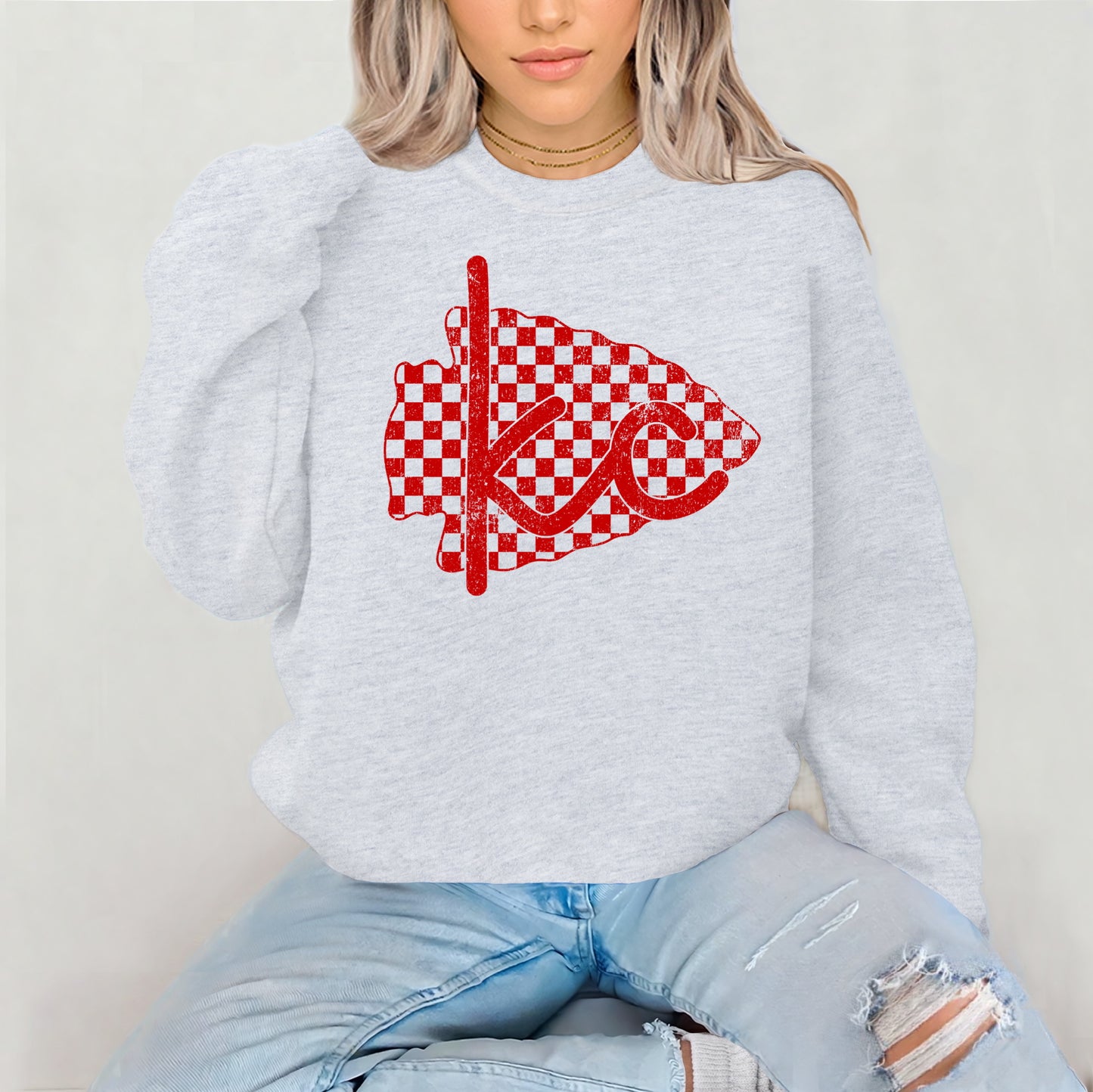 RED checkered arrowhead KC screen print transfer