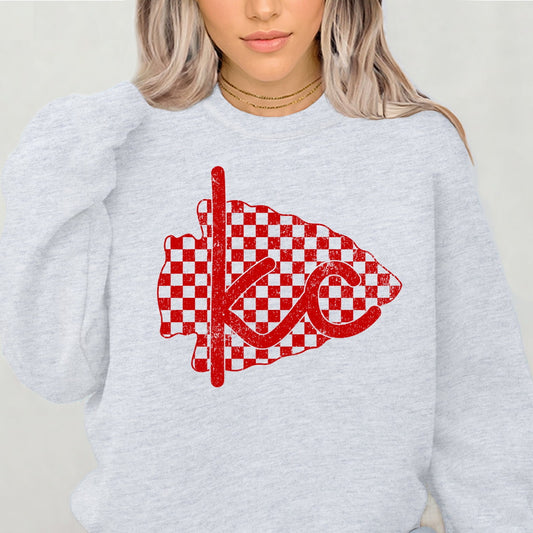 RED checkered arrowhead KC screen print transfer