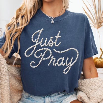 Just Pray pearls clear film screen print