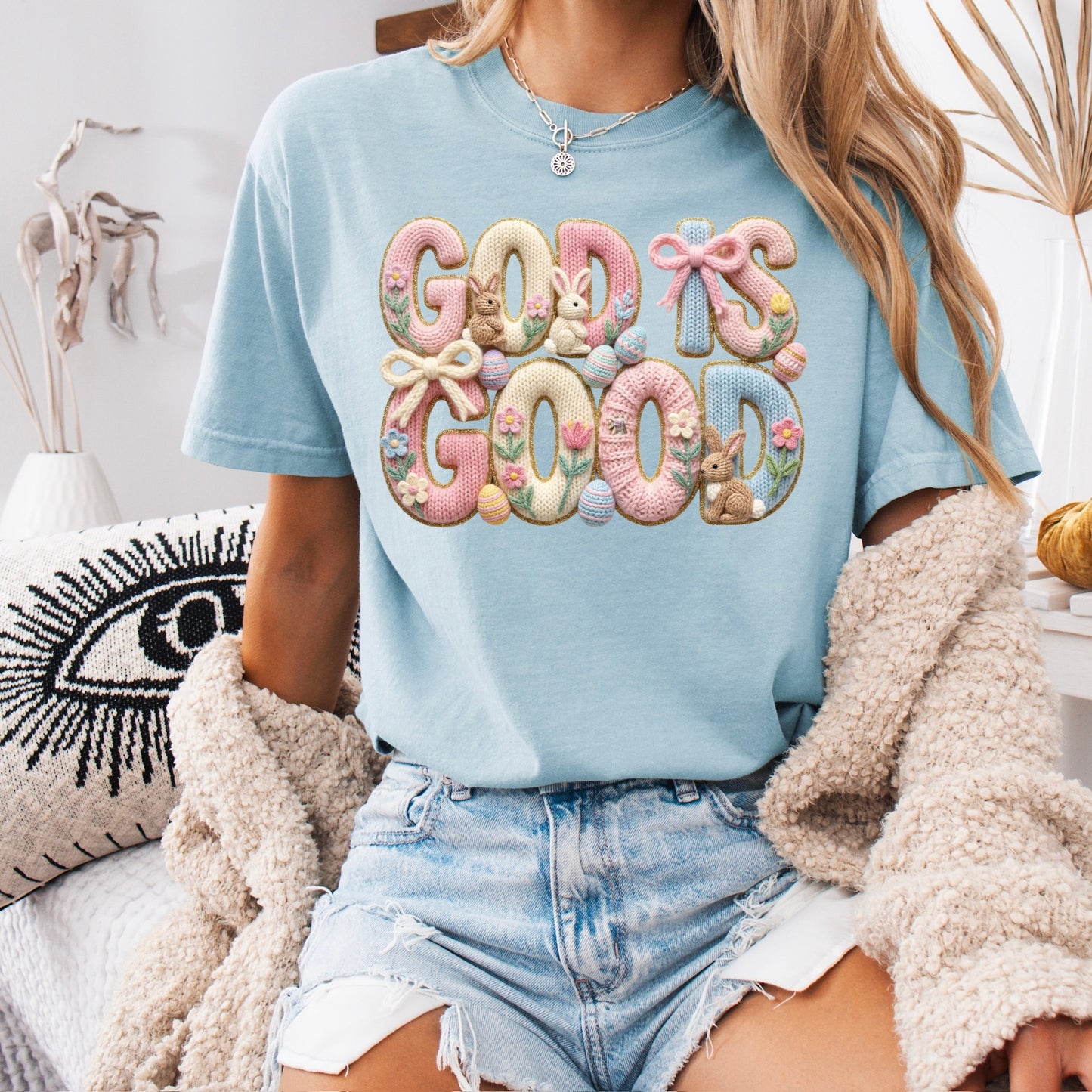 God is good faux yarn clear film screen print