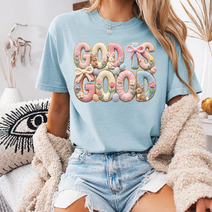 God is good faux yarn clear film screen print