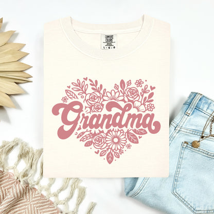 Grandma floral heart screen print transfer