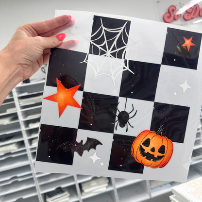 Halloween checker + sleeves clear film screen print