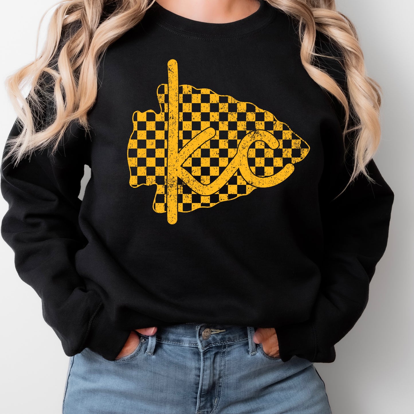 YELLOW GOLD checkered arrowhead KC screen print transfer