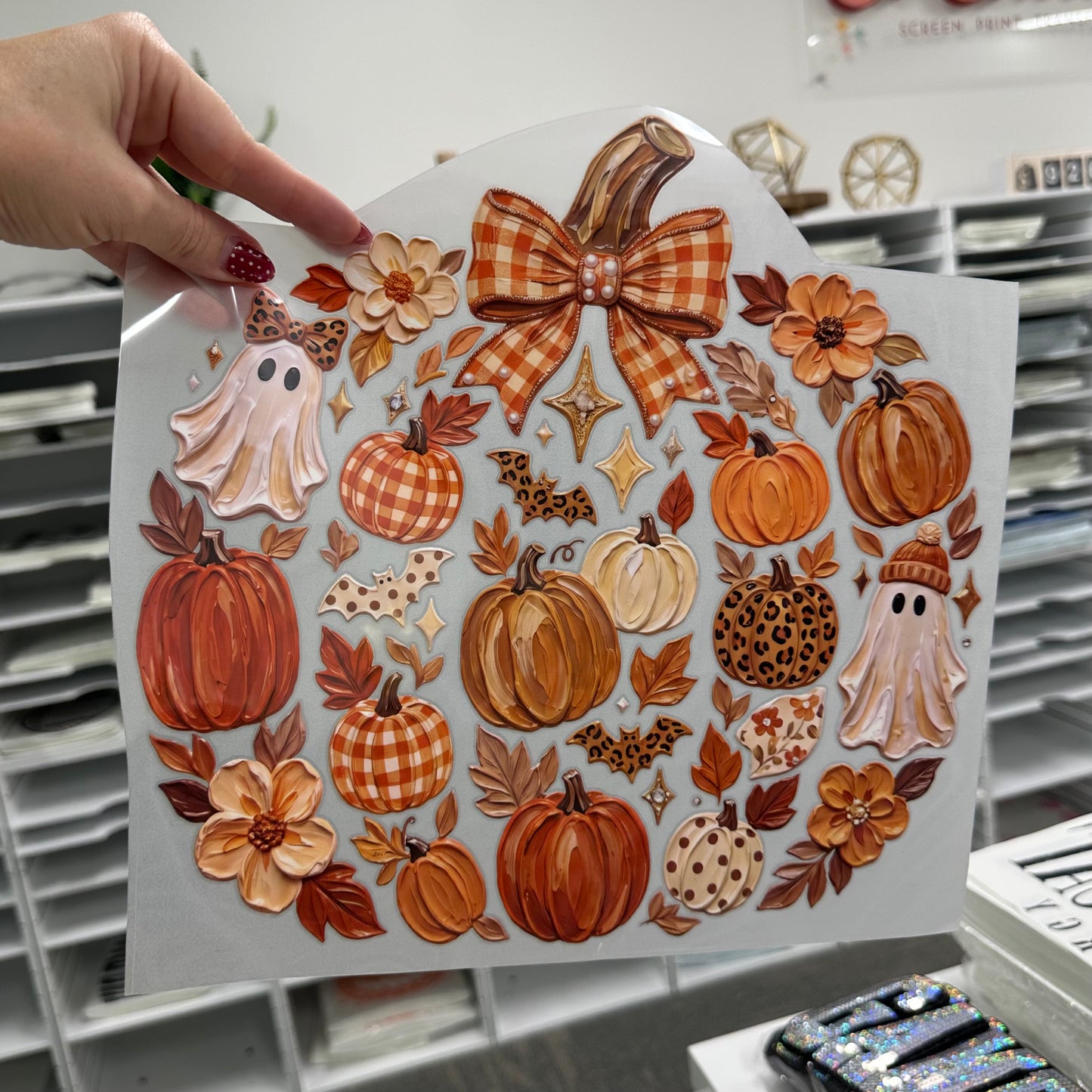 hand painted fall pumpkin clear film screen print